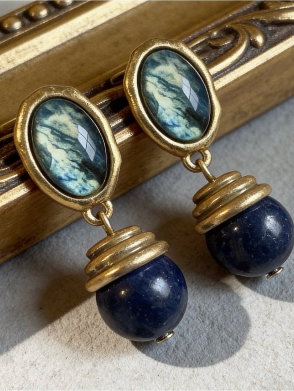 Vintage Lapis Lazuli Drop Earrings